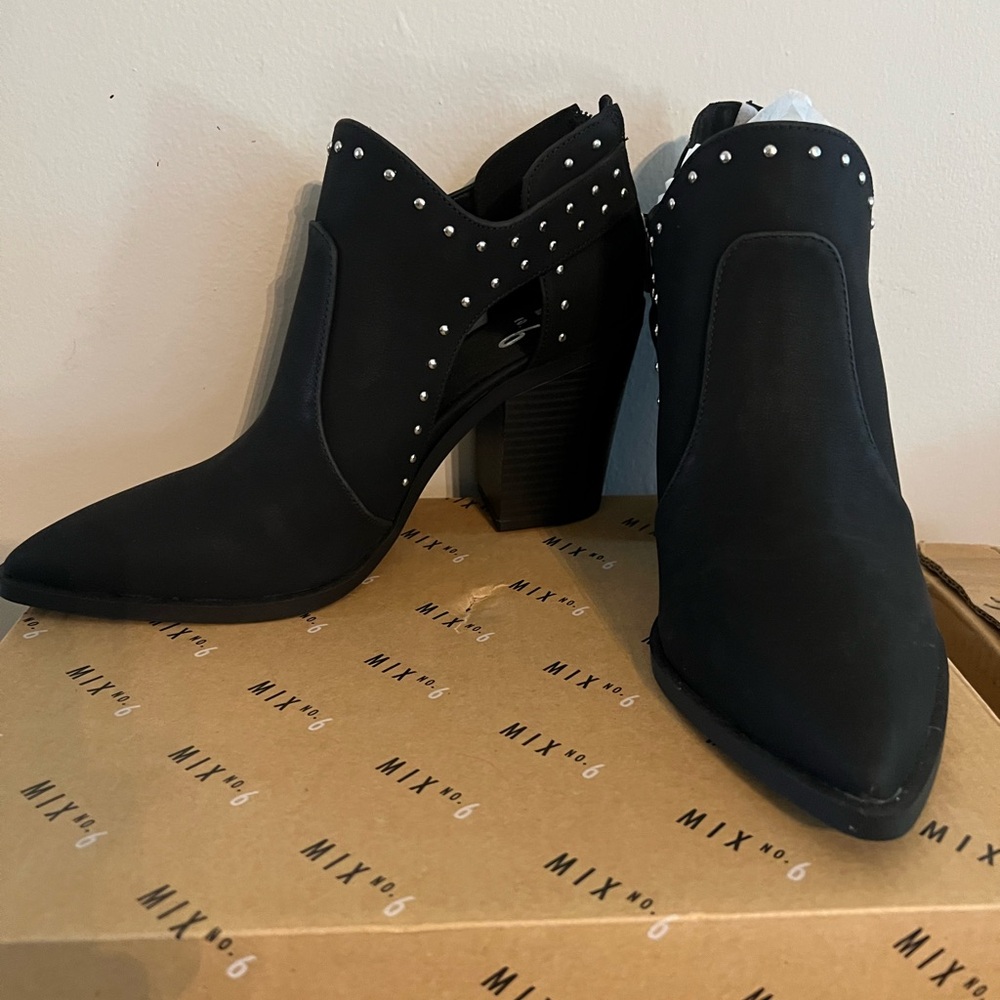 Mix No. 6 Black Ankle Booties with Silver Studs - NEVER WORN